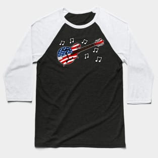 4th July Mandolin America Rocks USA Flag Mandolinist Baseball T-Shirt